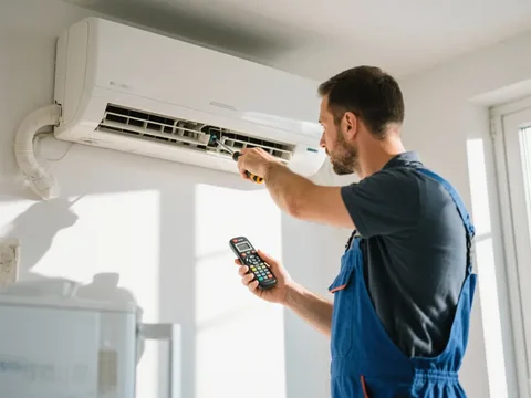 Frigoriste mettant en service une climatisation en France