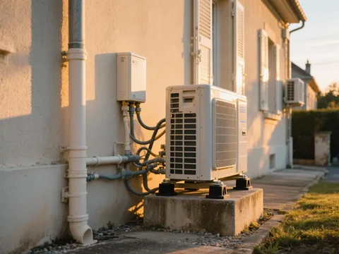 Pompe à chaleur extérieure installée sur une maison en France