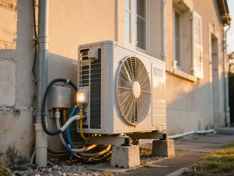 Pompe à chaleur extérieure installée sur une maison en France