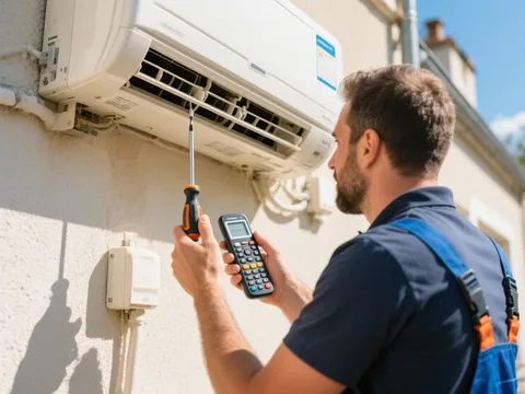 Frigoriste mettant en service une climatisation en France