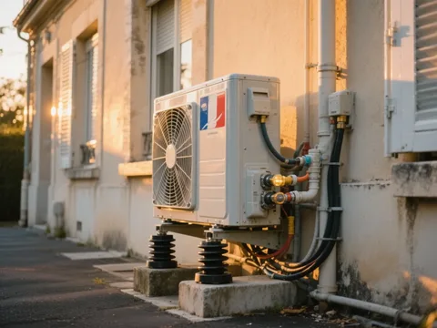 Pompe à chaleur extérieure installée sur une maison en France