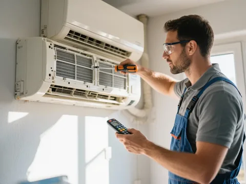 Frigoriste mettant en service une climatisation en France