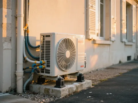 Pompe à chaleur extérieure installée sur une maison en France