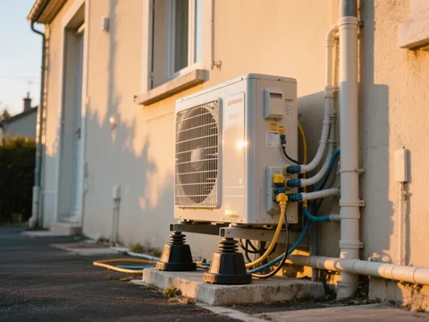Pompe à chaleur extérieure installée sur une maison en France